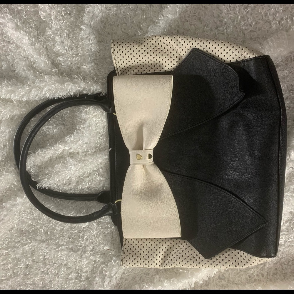 Black and White Betsey Johnson Purse Large Bow